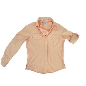Coolibar Womens UPF 50+ Sun Protection Shirt Peach Roll Tab Sleeve Medium
